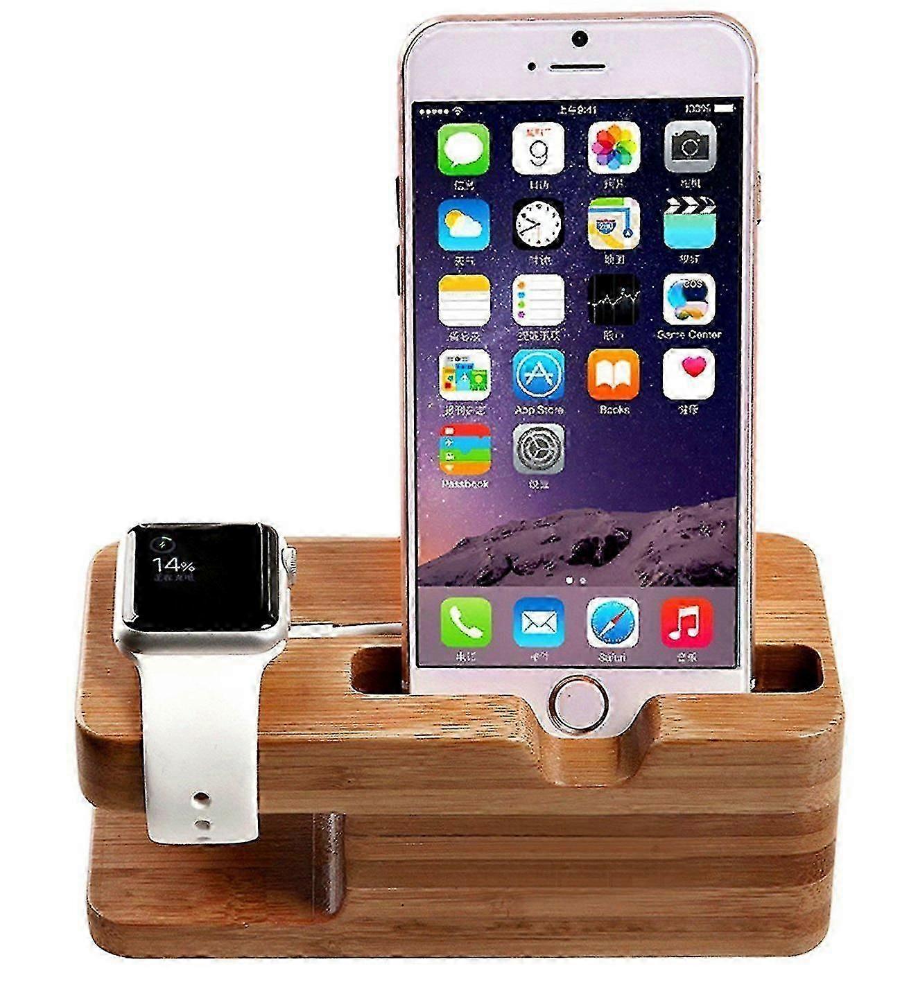 Watch Stand, Bamboo Wood Charging Holder Compatible With Apple Watch And Iphone
