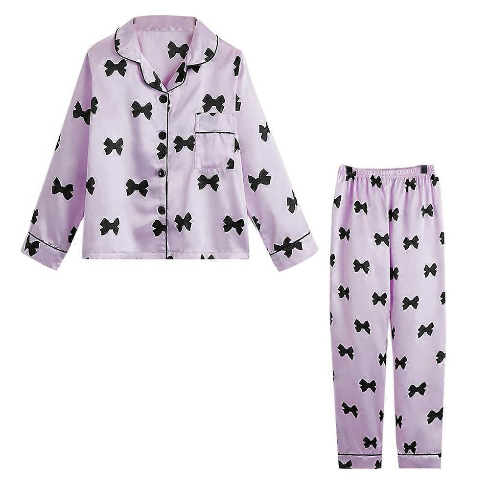 Children'S Pajamas Suit Autumn Imitation Silk Long Sleeve Girls' Home Clothes Two Sets