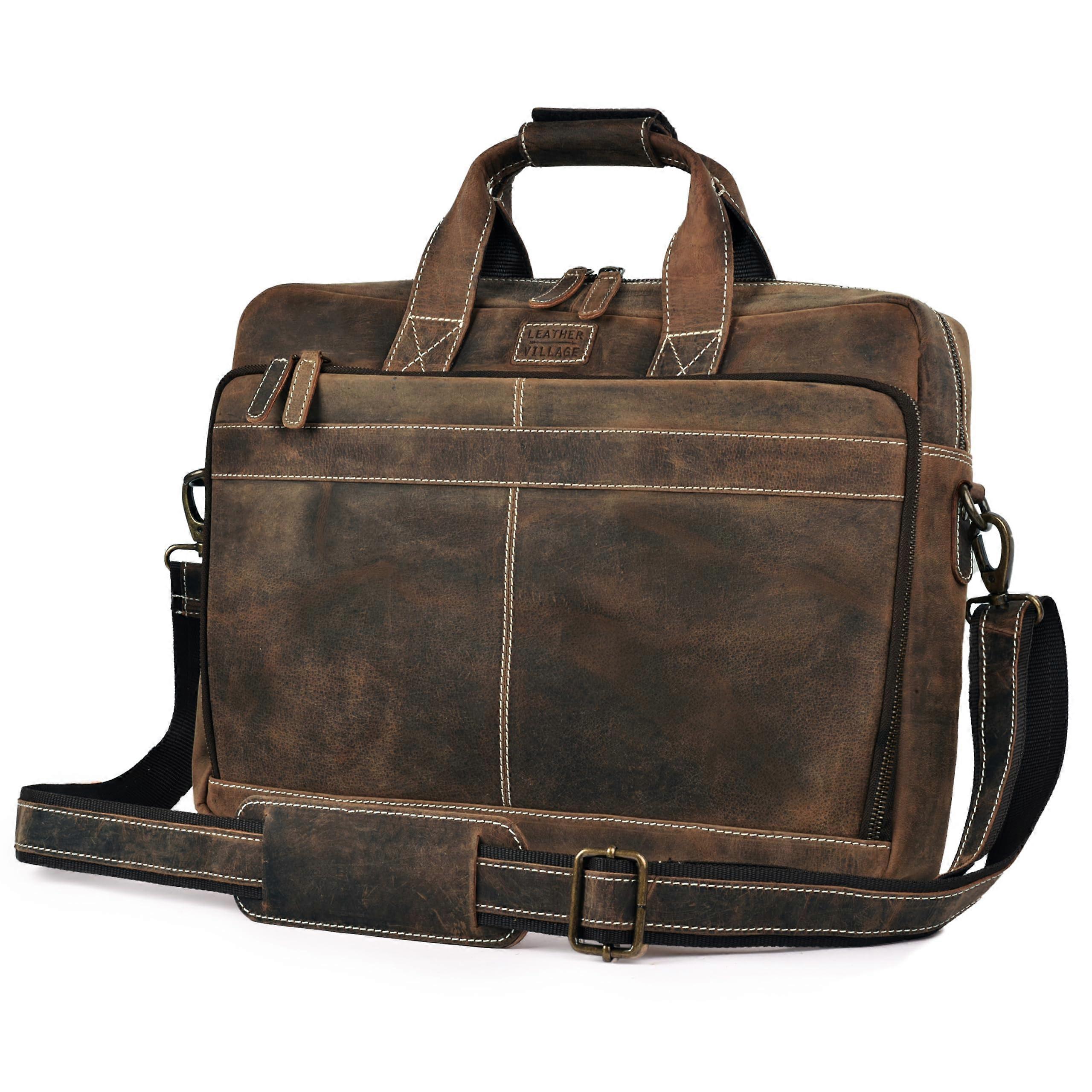16' Leather Laptop Messenger Briefcase Bag for MenLeather Satchel for Travel and Office Shoulder Bag Rustic Brown Ref: 7606