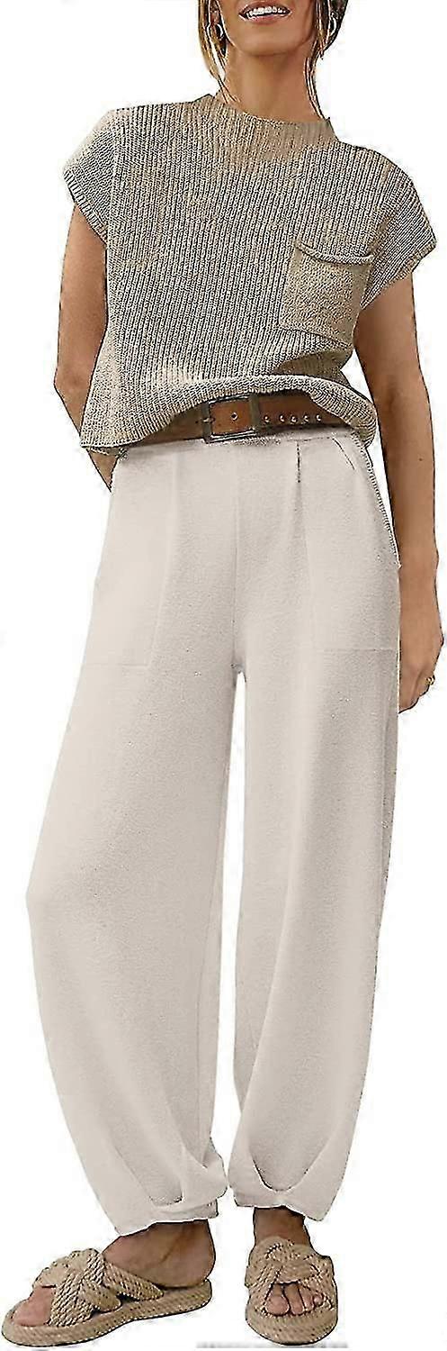 Women's Two Piece Outfits Sweater Sets Knit Pullover Tops And High Waisted Pants Tracksuit Lounge Sets