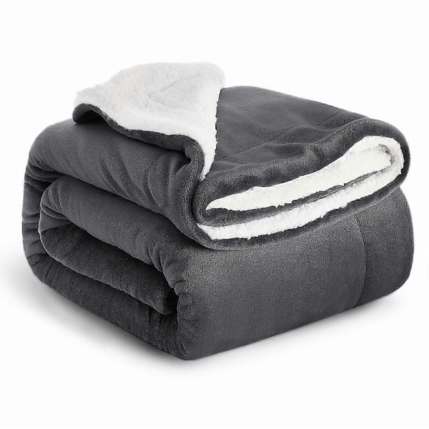 Couverture polaire Sherpa King Size 200 x 240 cm, douce et réversible, grise