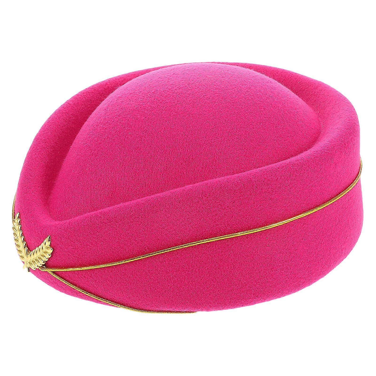 Elegant Faux Wool Stewardess Hat for Women – Air Hostess Uniform Accessory, Cosplay & Stage Performance Cap, Soft Comfortable Design, Deep Rose Red