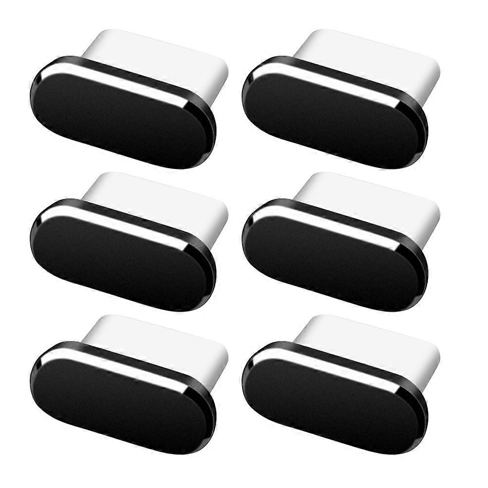 6PCS Type C Dust Plugs for Mobile Phone Charging Port Protector Durable Cover Stopper Fashionable Black USB C Dust Cap for Phone Ports