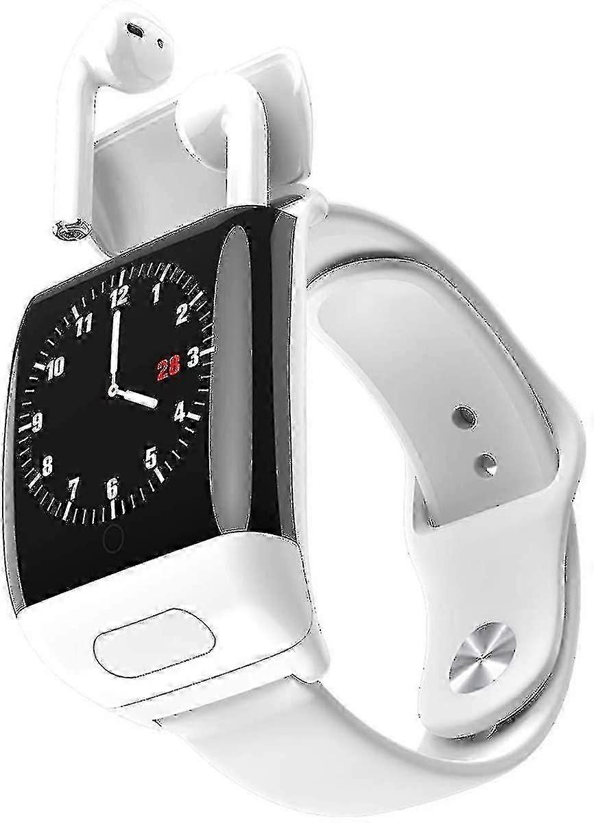 Bluetooth Earphone 2-in-1 Smart Watch with Heart Rate Monitor (White)