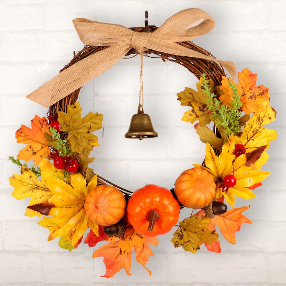 秋リースメープル人工葉ベルパンプキンガーランドカーニバルハロウィーンハンギングドア装飾