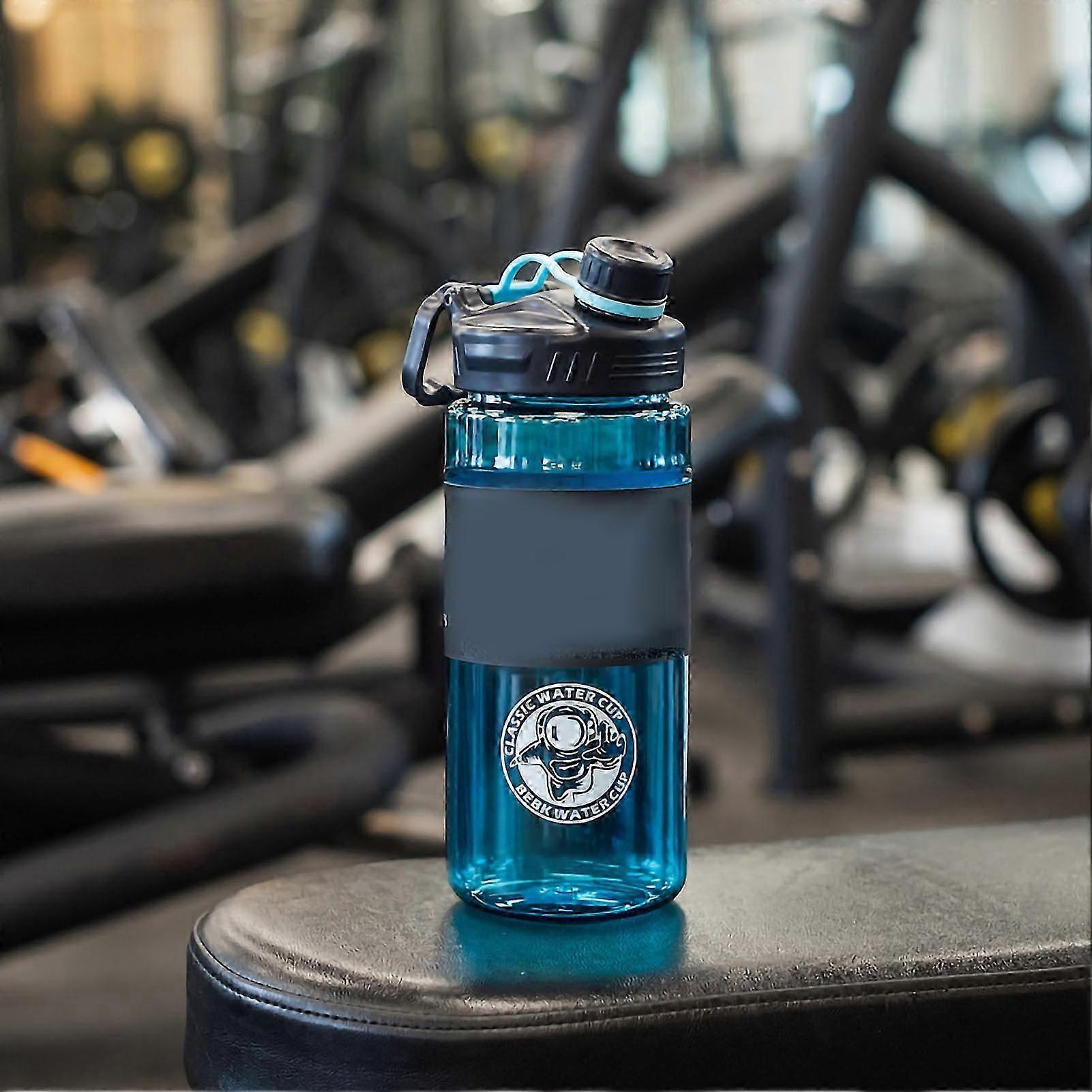 プラスチックウォーターボトル大容量スペースボトルスポーツケトル、男性女性用ストラップ付きブルー2300ml