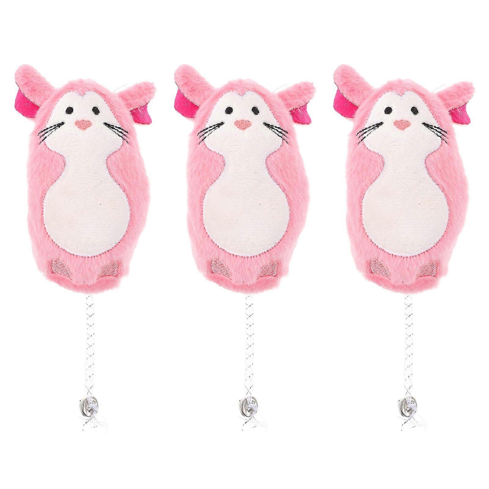 Toy Mouse Interactive Cat Toy Pink Plush 13.00X6.00X4.50cm Cat Entertainment 3Pcs