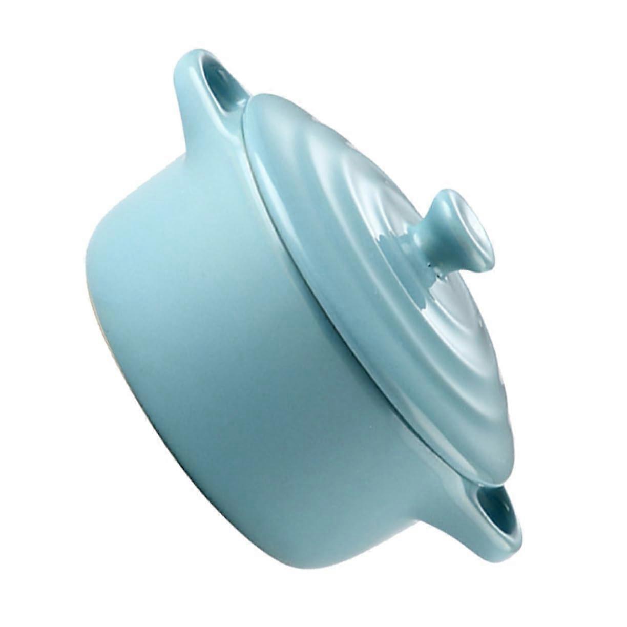 Microwave-Safe Stewing Bowl 230ml, Ceramic Bowl with Lid, Double Handle, Lake Color, 13x9.8x7.5cm