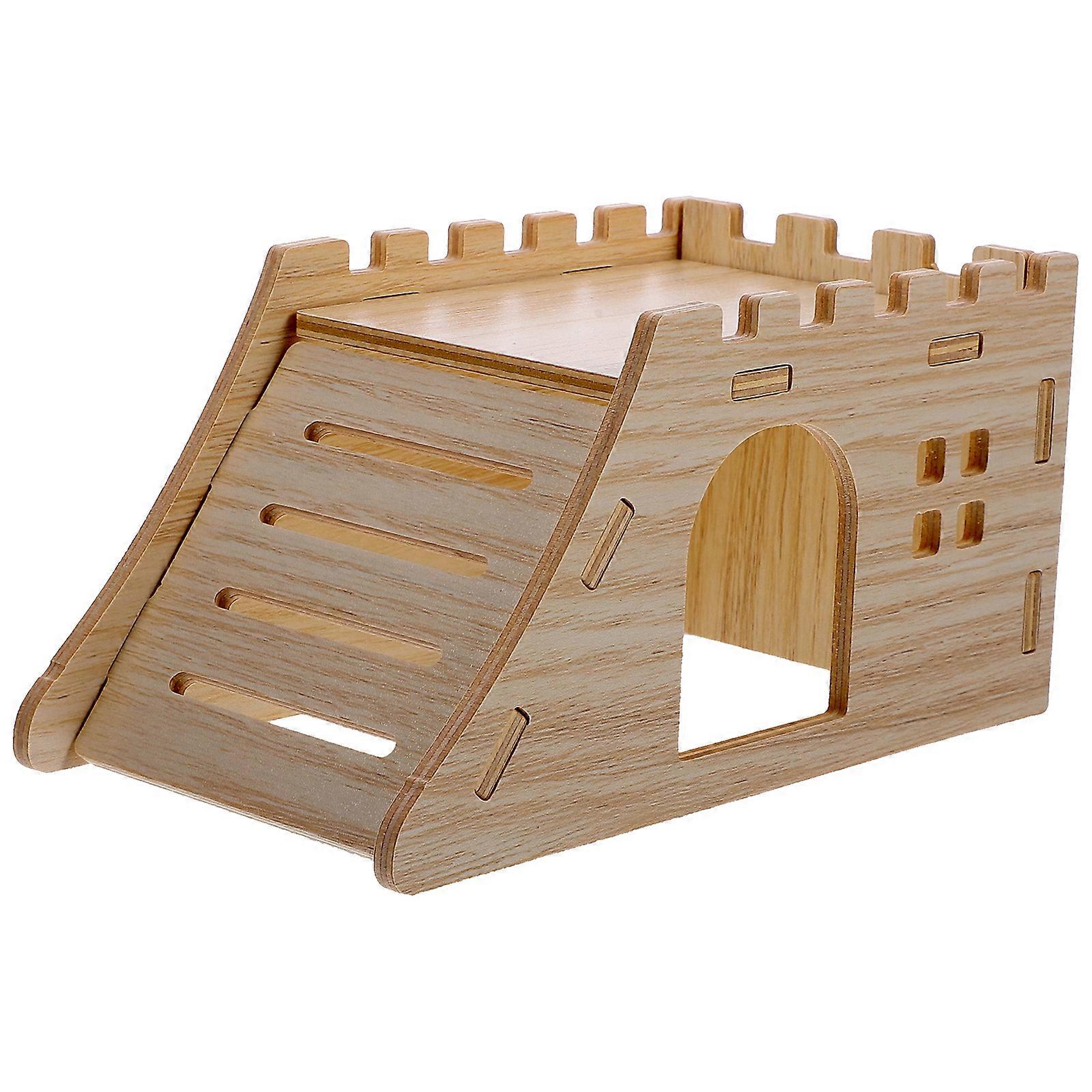 Durable Wear Resistant Wooden Hamster Hut with Ramp – Small Pet Hideout House for Guinea Pigs and Chinchillas – Reusable Maze Style Shelter for Rest