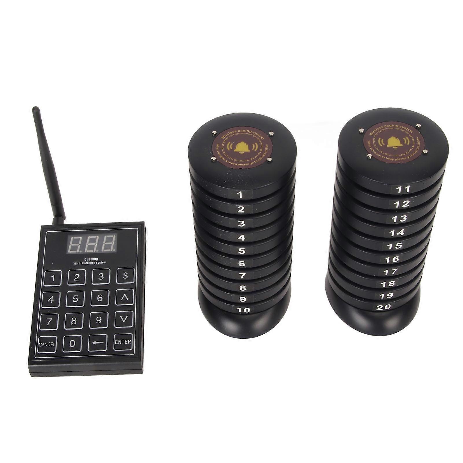 Wireless Guest Paging Queuing System Long Range Paging System with Transmitter and 20 Pagers for Restaurant Hospital Hotel UK Plug 