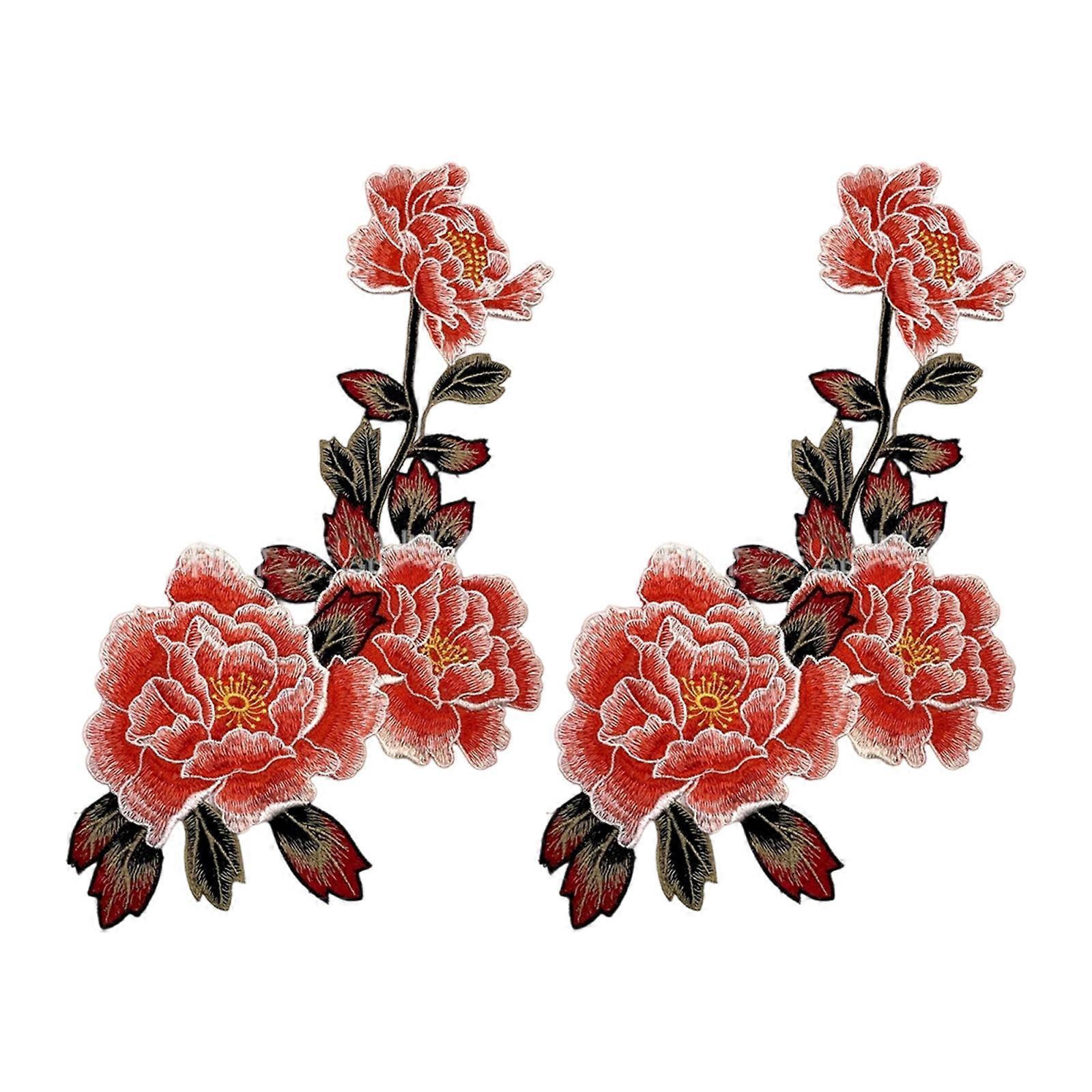 2 Pcs Patches de Flores de Ferro em Patches Bordados Costurar em Apliques Decorativos Patches Florais para Roupas Chapéu Jaquetas cor laranja