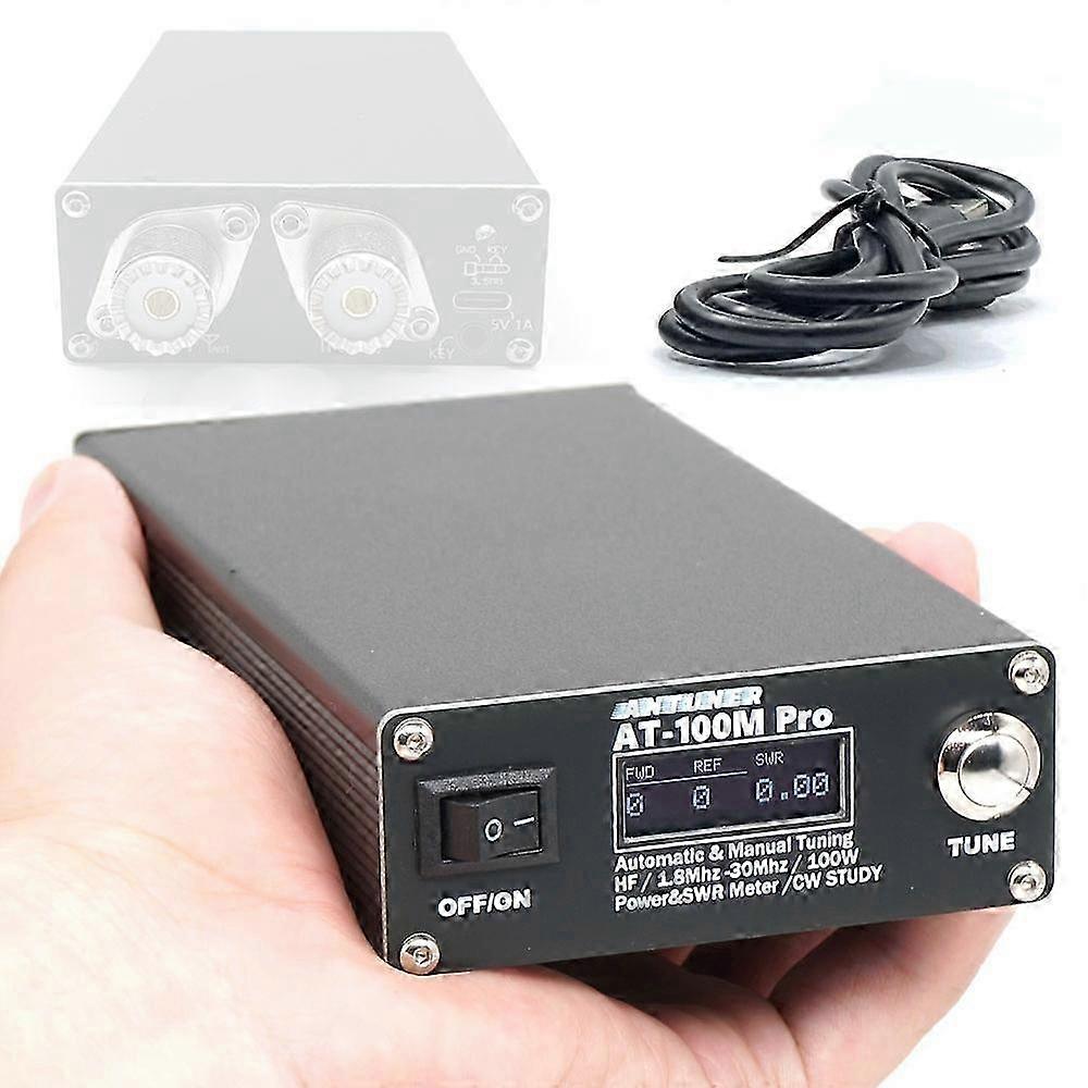 AT100M Pro Antenna Tuner 1.8Mhz-30Mhz Automatic Manual Tuning Device 100W Power & Standing Waves Meter Multifunctional Power Meter for HF Radio Suppor