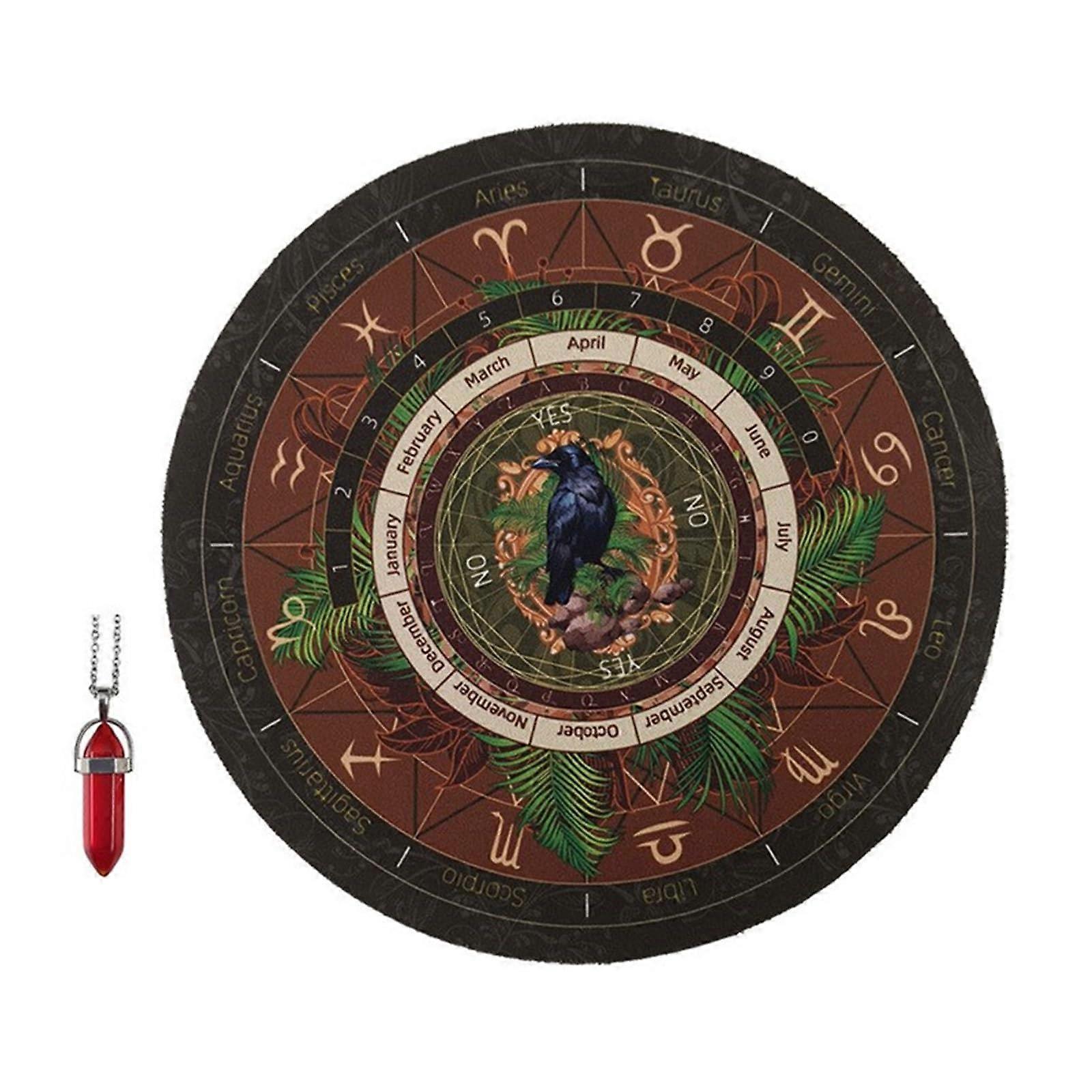 Divination Board with Red Pendulum Crystal Necklace Rubber Metaphysical Dowsing Board for Intuitive Readings