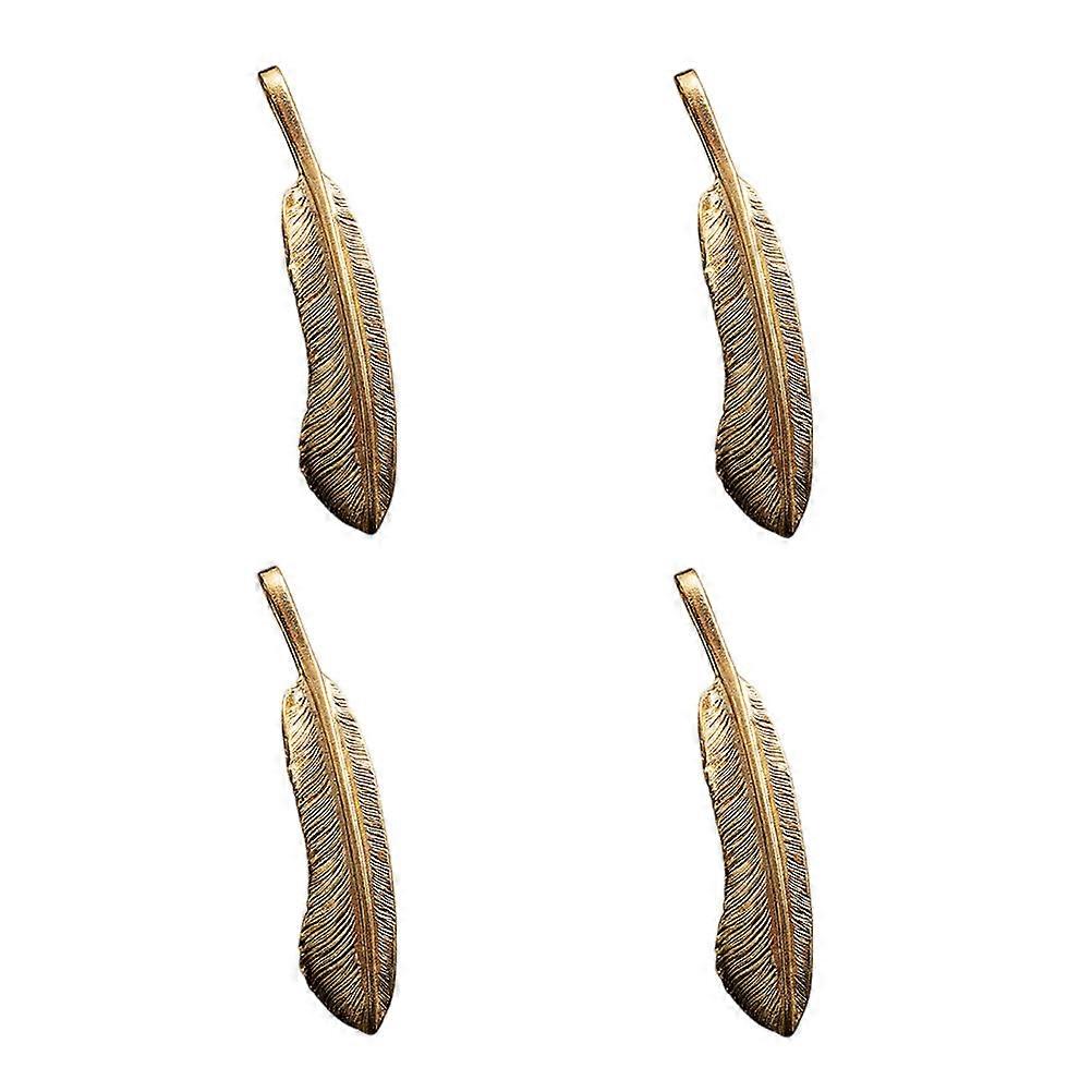 4pcs Vintage Plume Keychain Pendants, Retro Style Decorative DIY Bag Ornaments, Gift Set Gold Finish