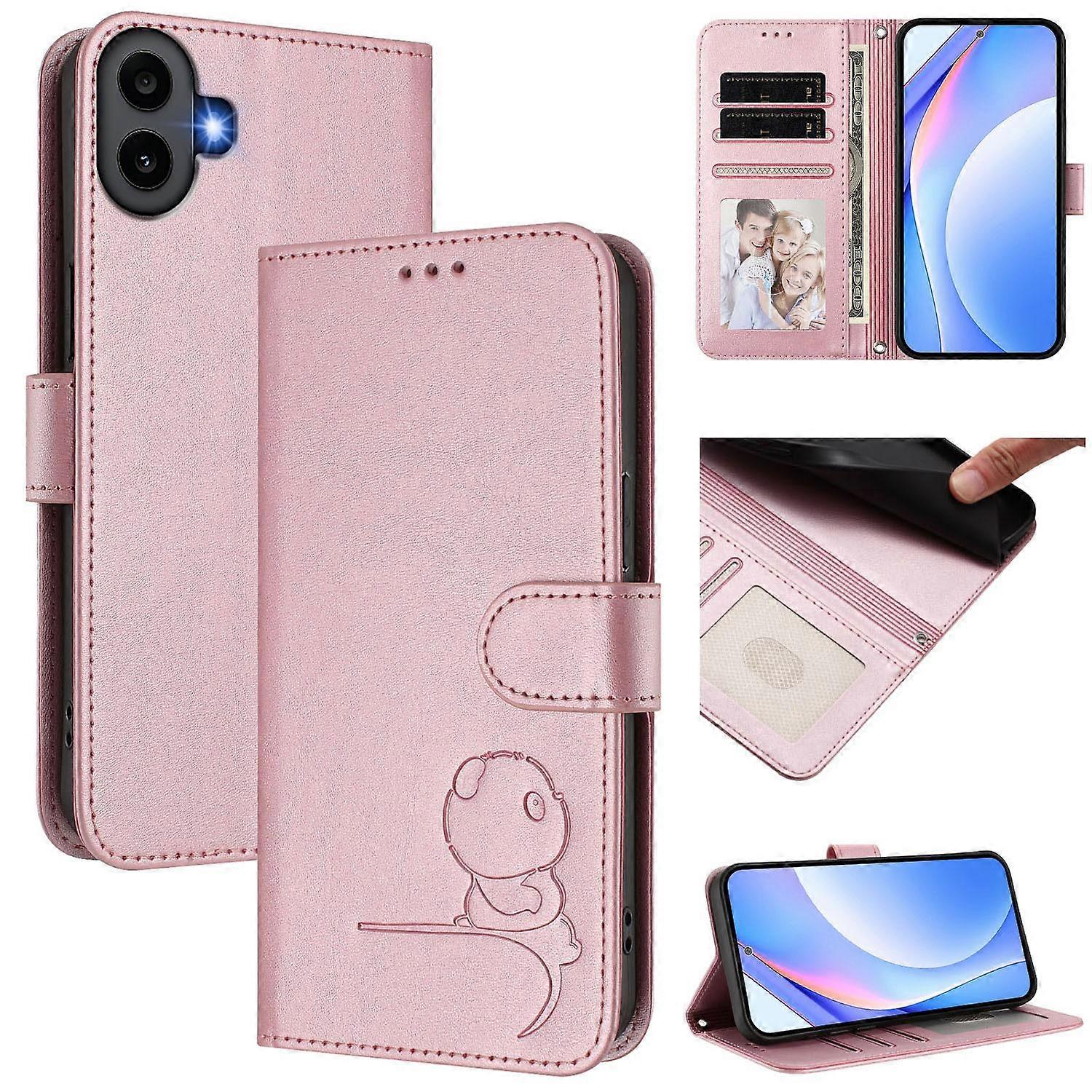 Litter Panda Embossing RFID Leather Phone Case with Lanyard
