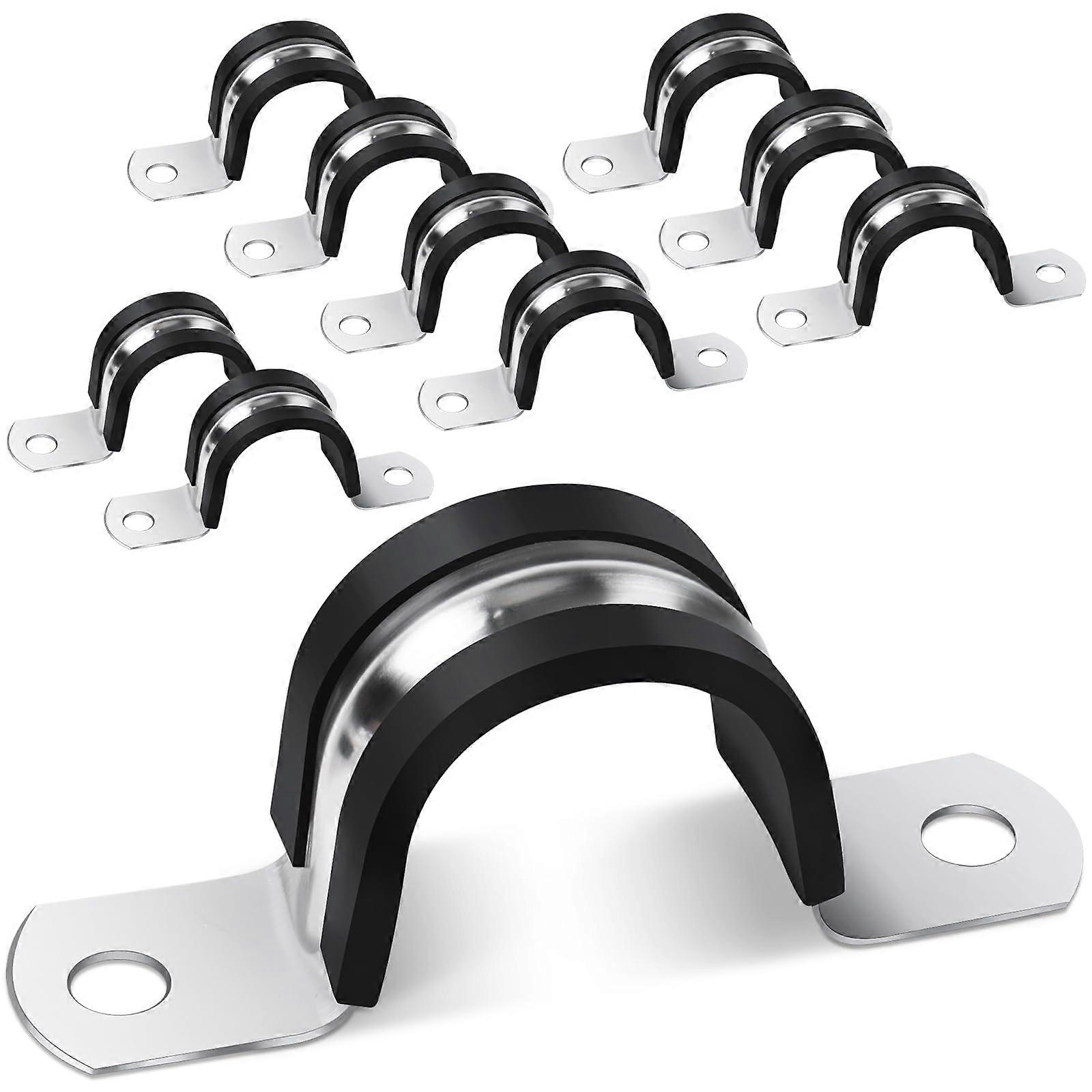 U-Pipe Clamp Pack Of 10, 30 Mm Diameter, 304 Stainless Steel With Rubber Padding, 2-Hole U-Type Pipe Holder