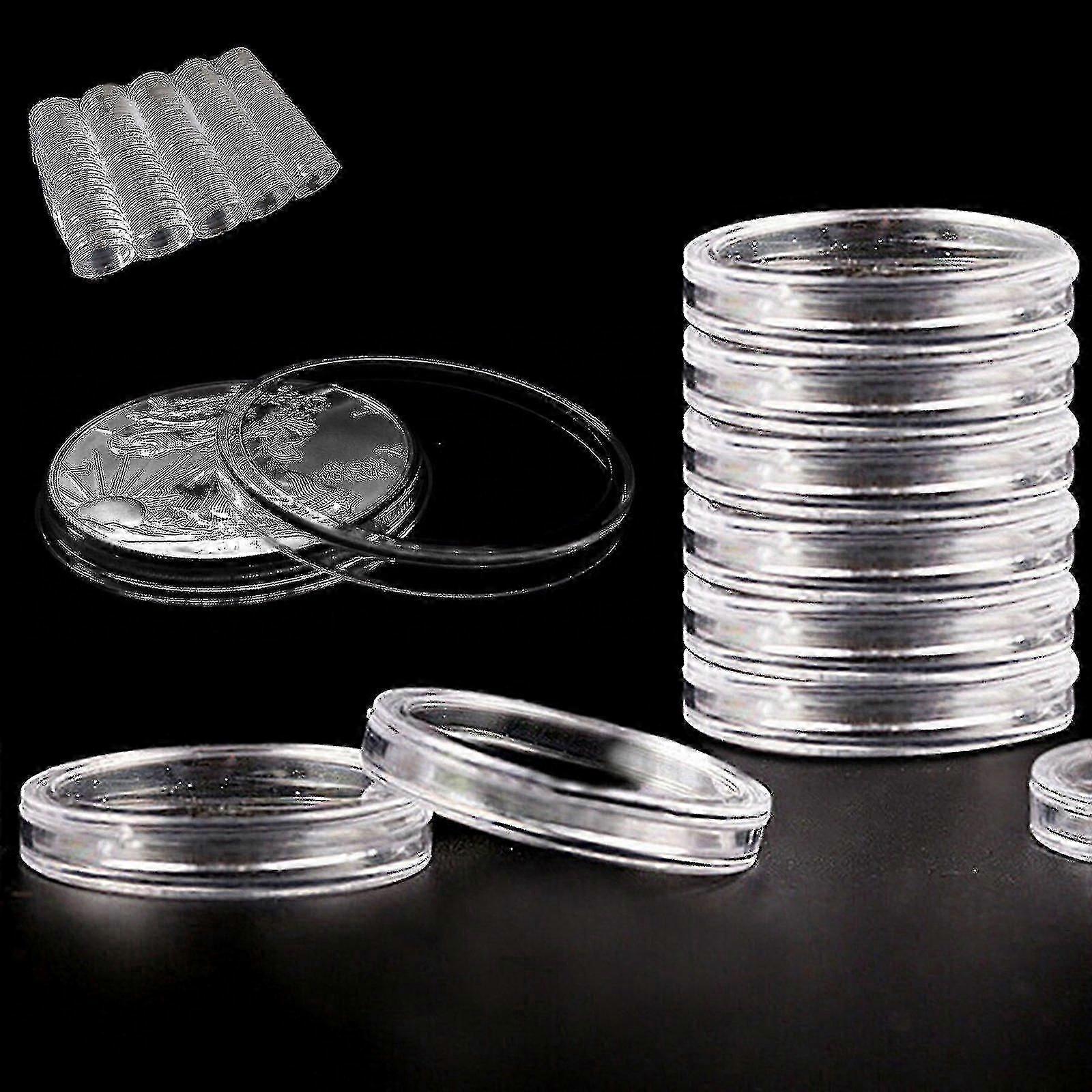 100pcs 40mm Coin Holder Clear Capsules Storage Box Round Display Case Container
