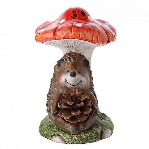 Country Living Hedgehog Holding A Pinecone On A Toadstool