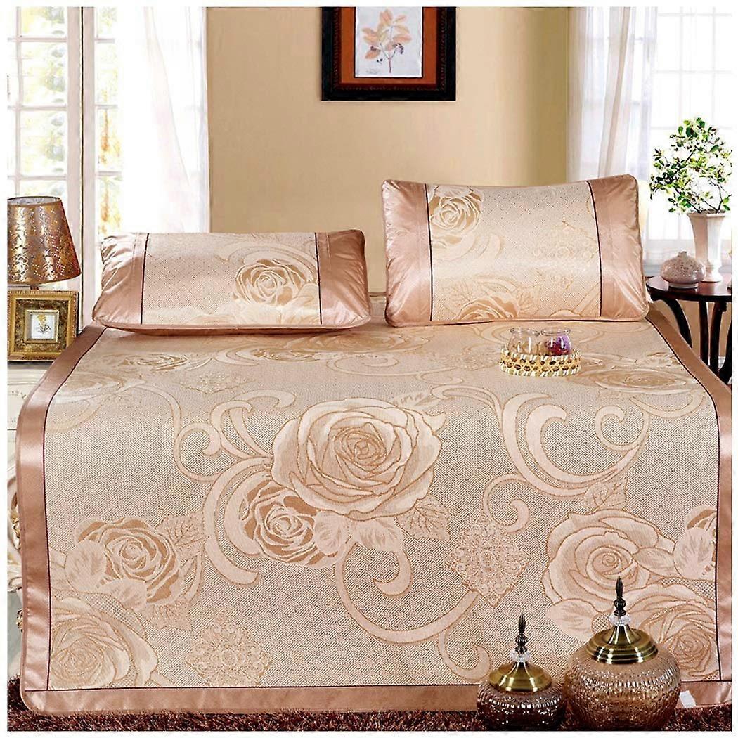 Mat Ice Silk Mat Three-Piece Set Rattan Background Washable Folding Summer Mat for Kids Single Double 1.0m Gold