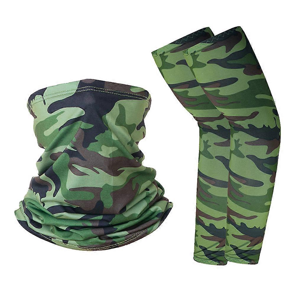 Ice Silk Cooling Arm Sleeves Sunscreen Scarf Sleeves Mountaineering Sea Crossing Camouflage Green 1Set