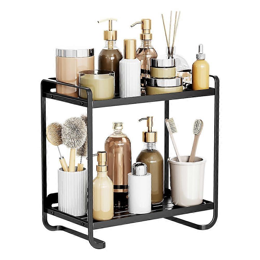 2Tier Makeup Organizer for Dressing Table, Bathroom, Cosmetic Storage, Black Square