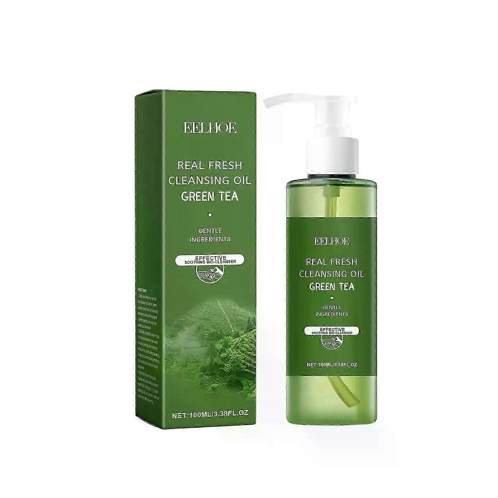 Huile démaquillante, huile nettoyante en profondeur, à l’extrait de thé vert, nettoie les pores profonds et démaquille, nettoie en douceur le visage et élimine les yeux et les lèvres