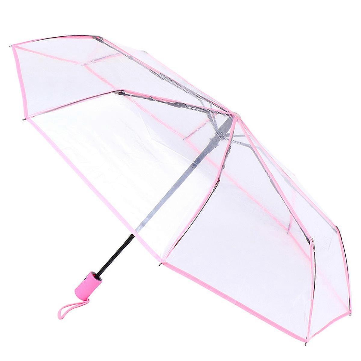 Transparent Folding Umbrella Waterproof Compact Foldable Pink 28X7X6cm Automatic Opening Closing 1Pack