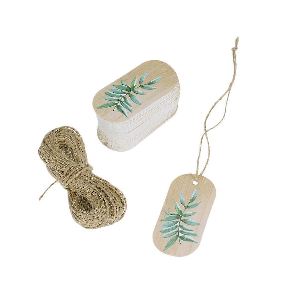 50pcs Hawaii Gift Hanging Tag Creative Green Leaves Pattern Present Gift Labels Party Supplies for Hawaii Luau Tropical Party Birthday Wedding (with H