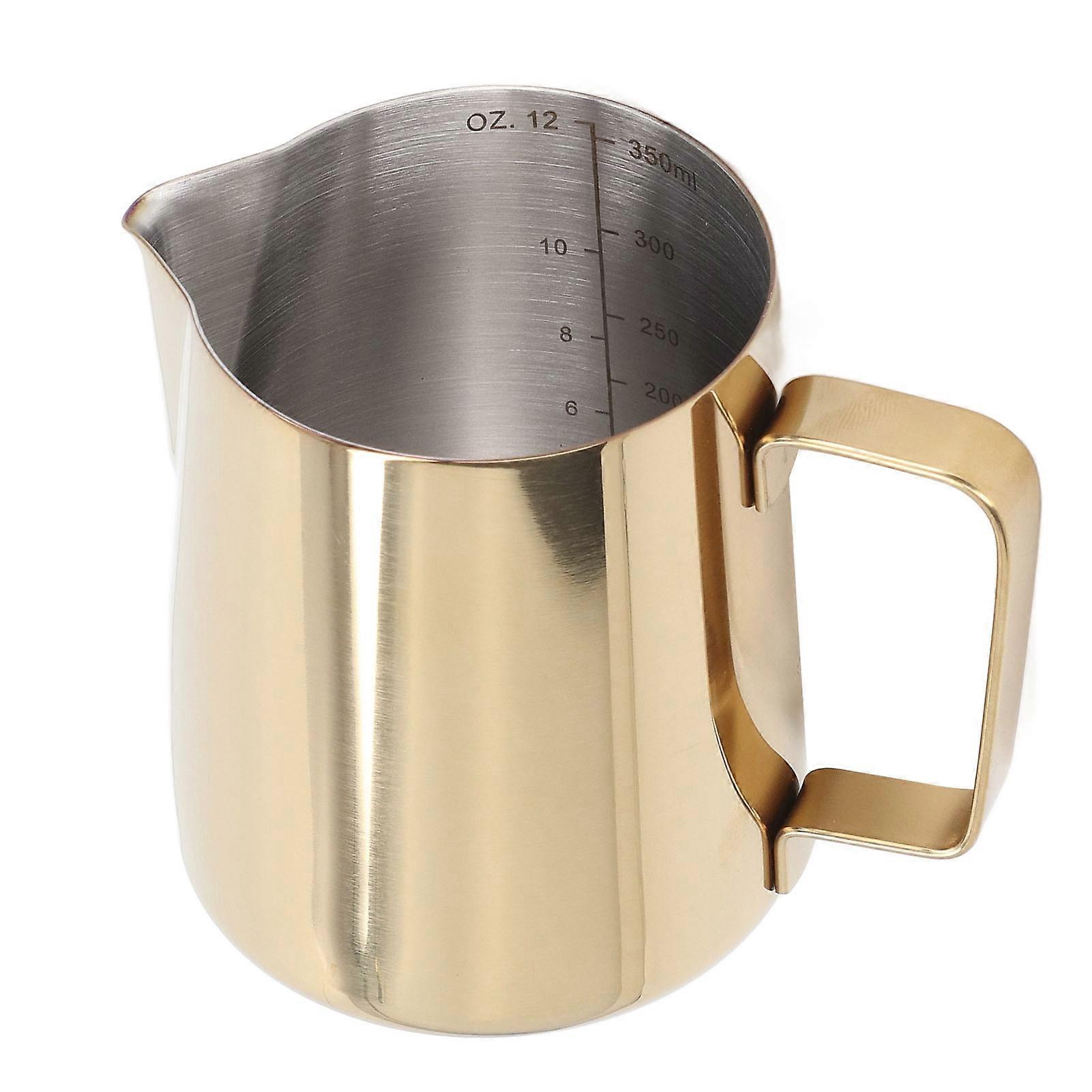 Milk Frother Pitcher 350ml 304 Stainless Steel with Scale Dripless Spout Milk Frother Cup for 350ml Gold Plated with Scale