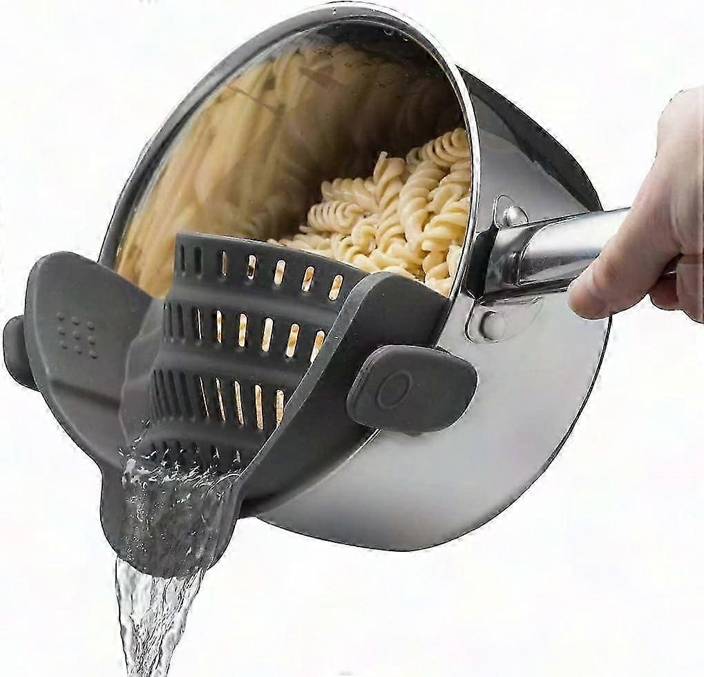 Adjustable Silicone Pot Strainer & Pasta Strainer with Clips - Gray