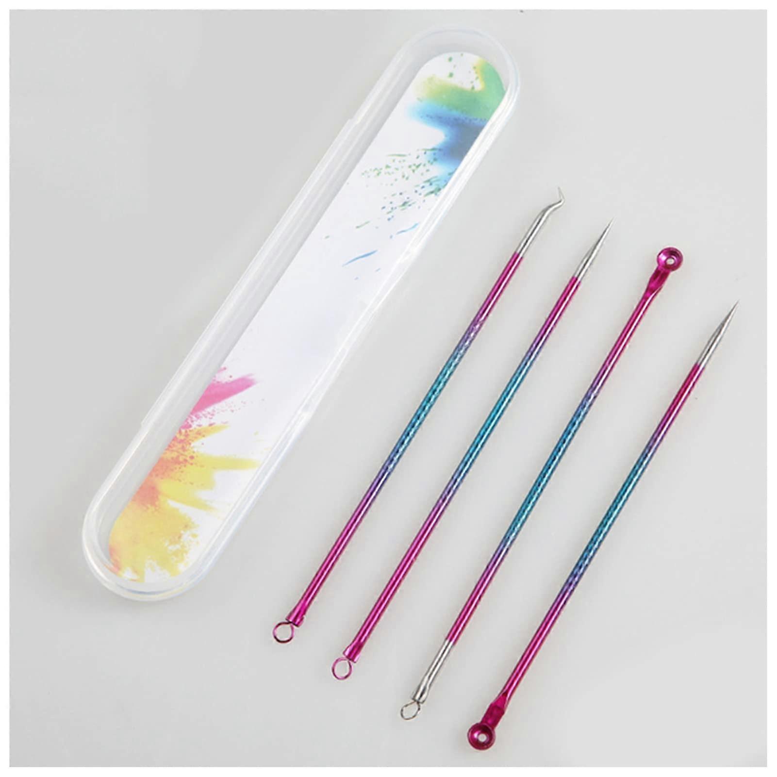 Acne Needle Set 4 Pieces Dual Heads Blackhead Remover Tool Kit for Pimples and Spots Skin Care - Colorful Design