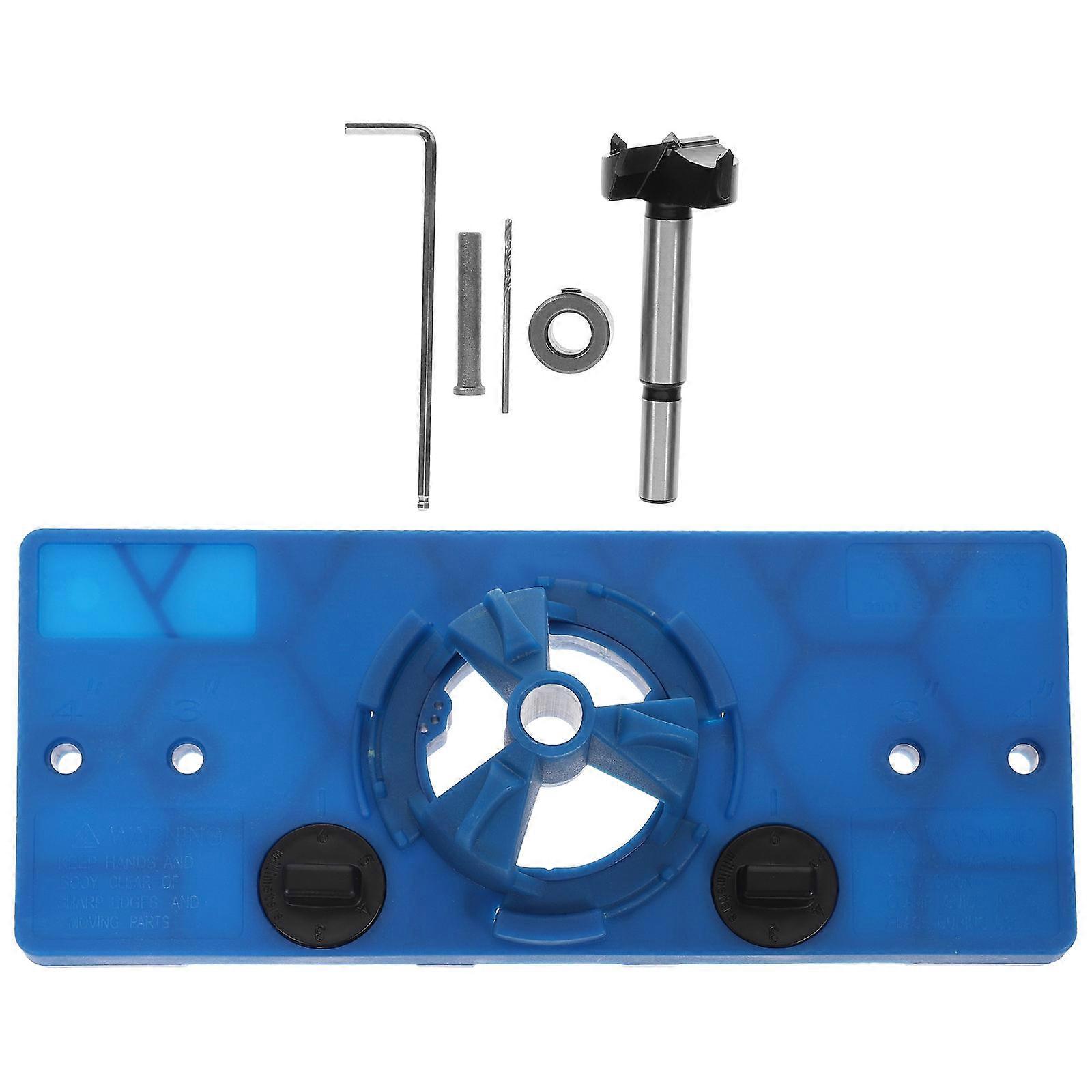 Blue Cabinet Hinge with Hole Drilling Locator for Accurate and Reliable Woodworking Projects
