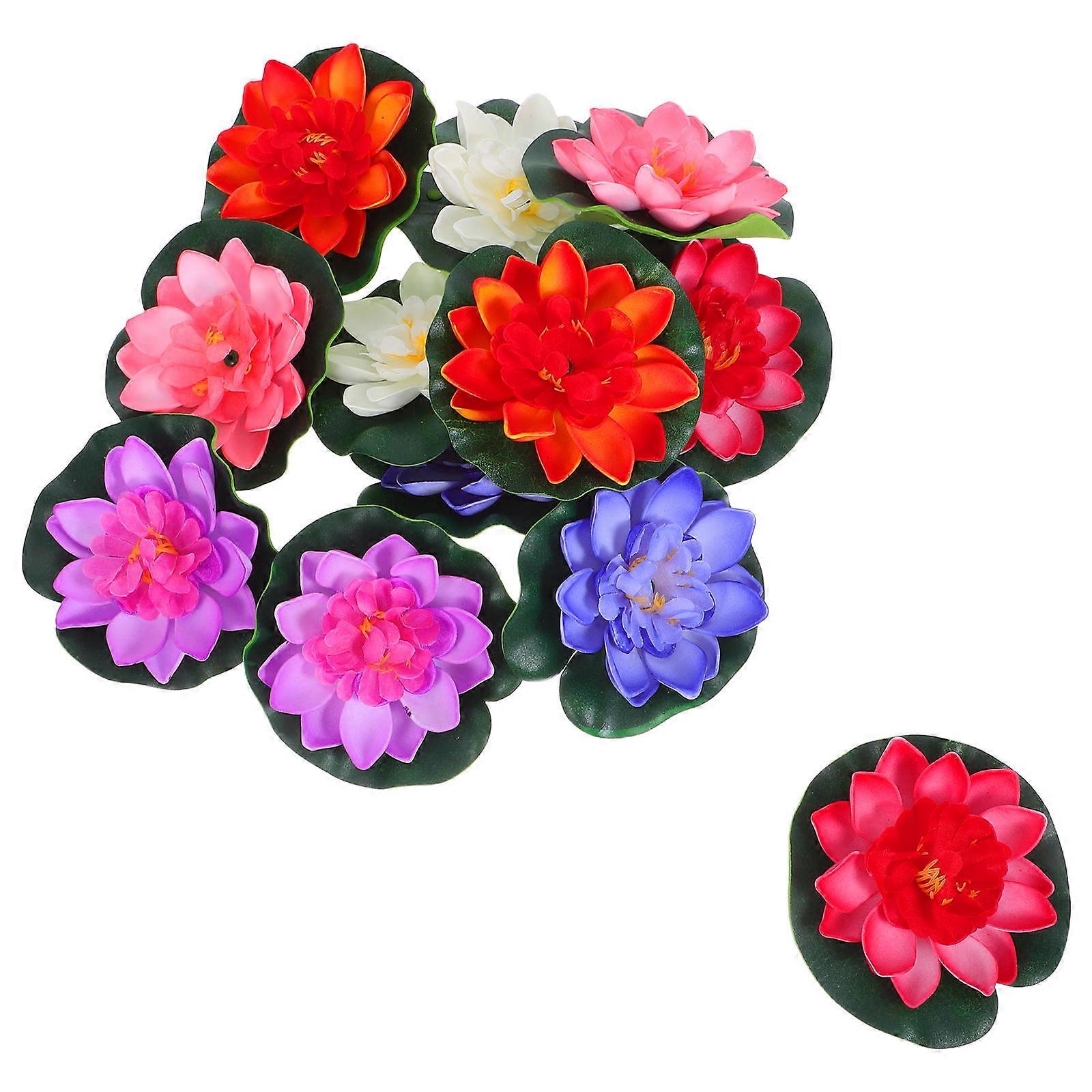 12pcs Realistic Faux Water Lilies with Lily Pads – Floating Lotus Flowers for Pool, Fountain & Decorative Water Features – Vibrant Aquatic Design