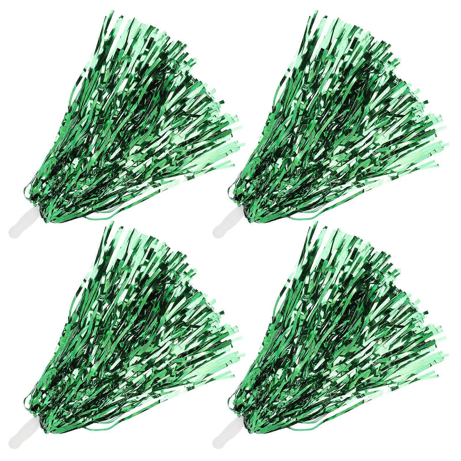 Glitter Cheerleader Pompoms 4Pcs Cheerleading Cheering Props Green for Celebrations Sports Game Dance