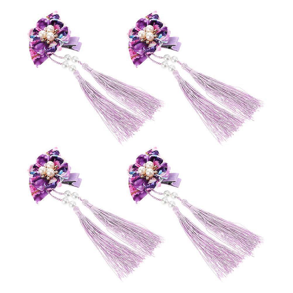 Hanfu Hair Clip Girls Hairstyle Enhancement Purple Fabric Metal 4Pcs