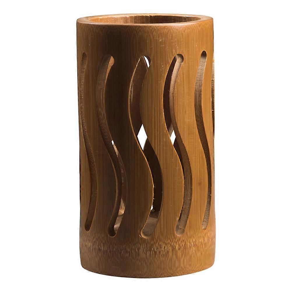 Bamboo Pen Container Desk Organizer for Children Students Teachers Parents Brown Hollow-out Multiple-use 1Set
