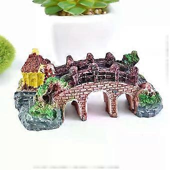 1pc Resin Bridge Aquarium Bridge 10*4.8*4CM Landscape Theme Ornament Pavilion Tree Fish Aquarium Ornament Gardening Resin Ornaments