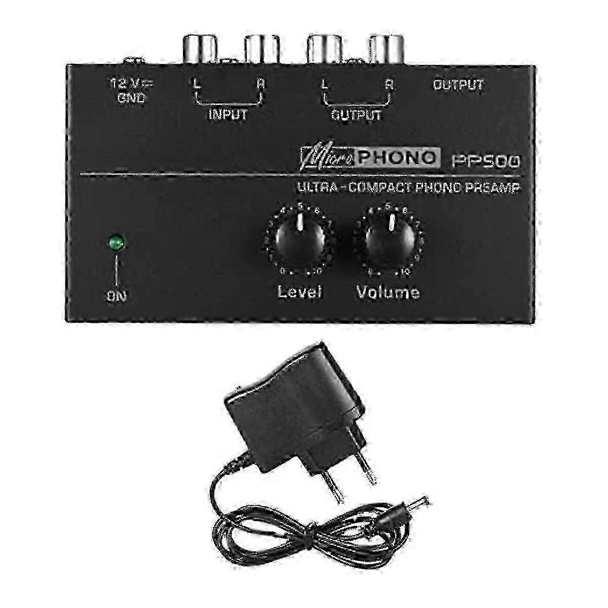 PP500 Ultra-Compact Phono Preamp Pre Amp Preamplifier with Level Volume Control EU Plug Edition 0724