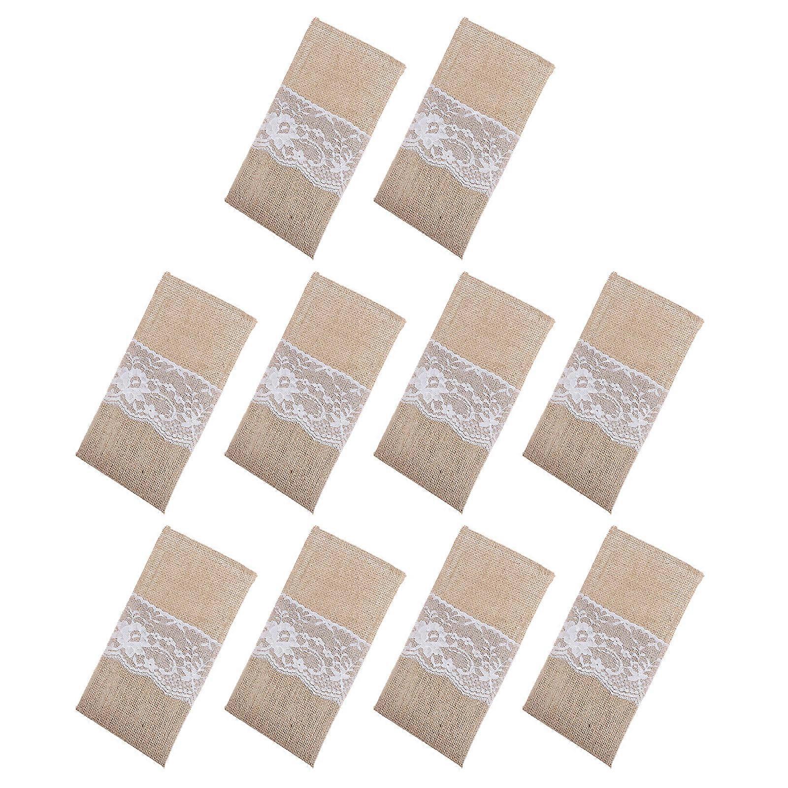Reusable Utensil Tableware Storage Bag 10Pcs Perfect For Wedding And Party Use 22.5X11.2Cm Brown With Design