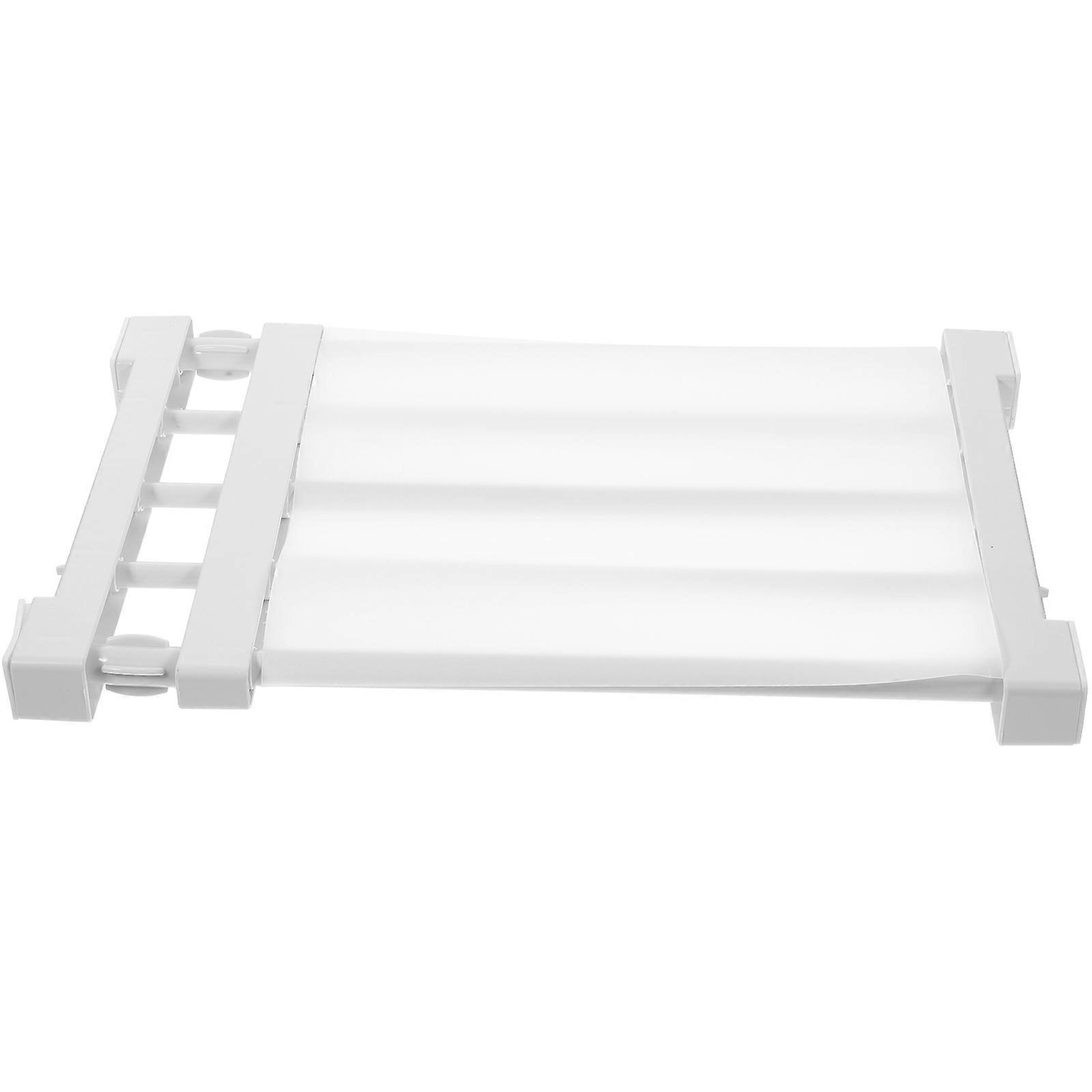 Adjustable Retractable Closet Divider Shelf Tension Storage Rack for Efficient Bedroom and Kitchen Organization Space Saving White Design