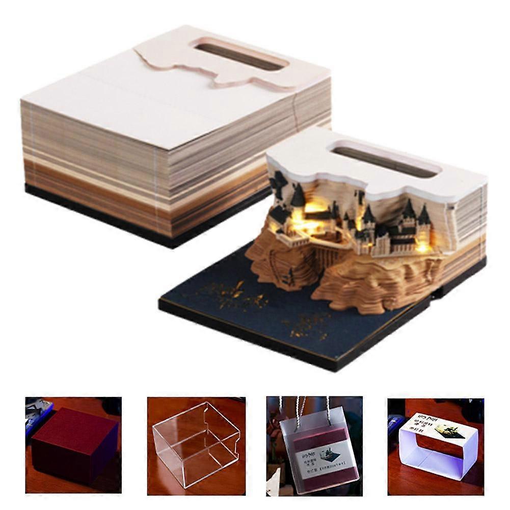 Magic Castle 3D Paper Carving Calendar Tear Off Notepad with LED Lights Unique Art Desk Decor Gift