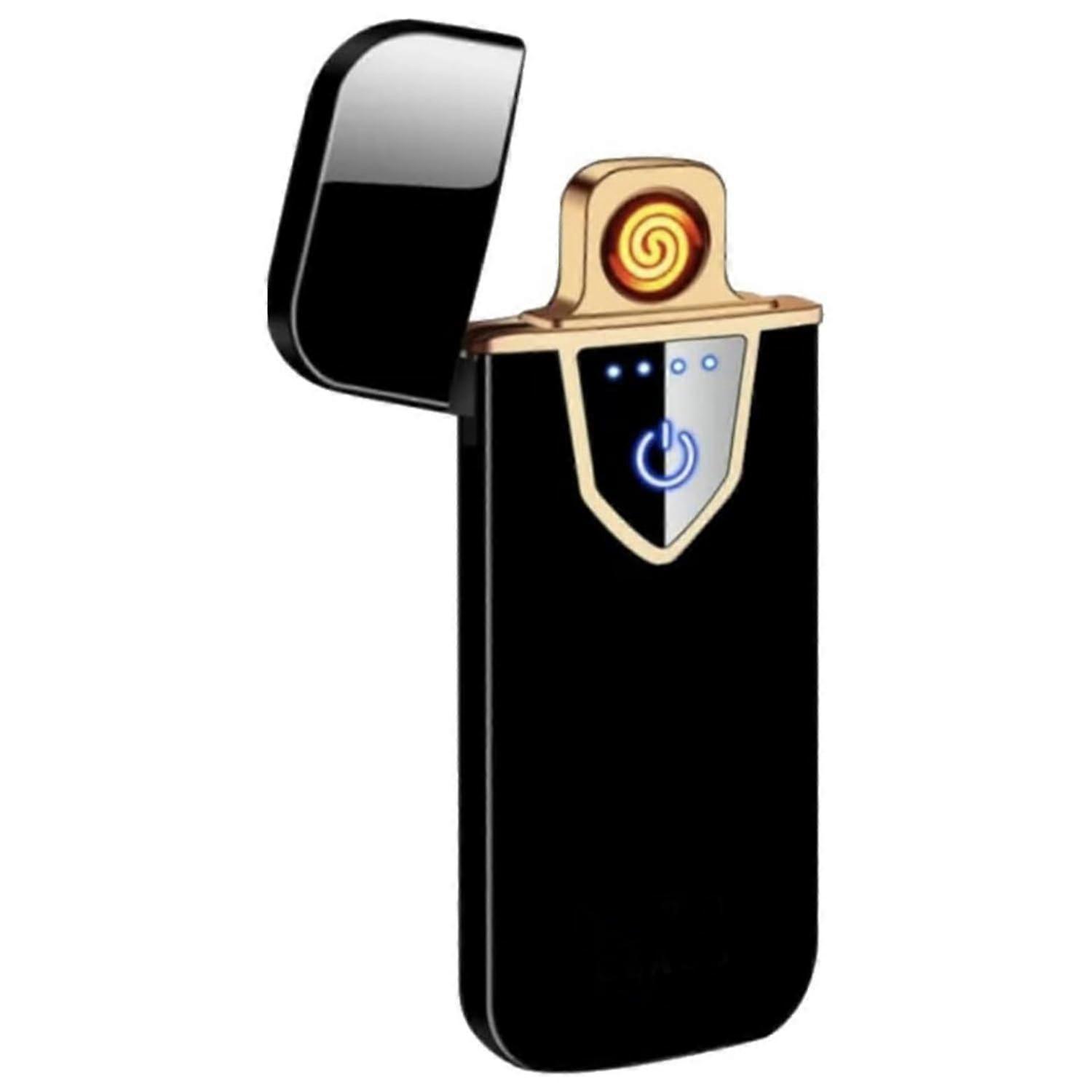 USB Rechargeable Electronic Lighter with Power Indicator, Ultra Thin Windproof Flameless Touch Switch Lighter for Candles  Black