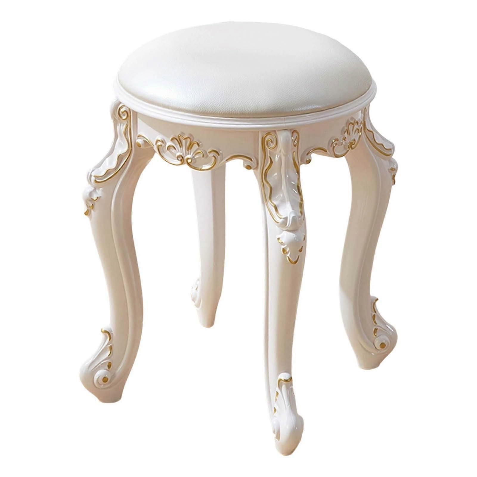 Modern Scandinavian Style Vanity Chair with Padded Seat and Portable Design for Small Spaces, 43cm Height, White PU Leather