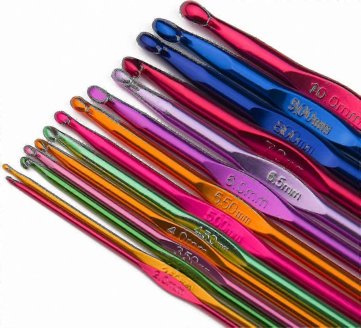 Multi-colored Aluminum Crochet Hook Set, 14 Pieces for Crafting Projects