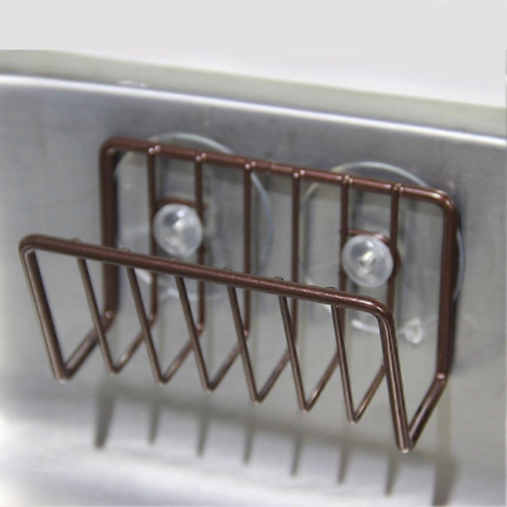 Multifunctional Metal Sink Sponge Holder, Copper Finish, Draining Basket Kitchen Rack With 2 Suction Cups