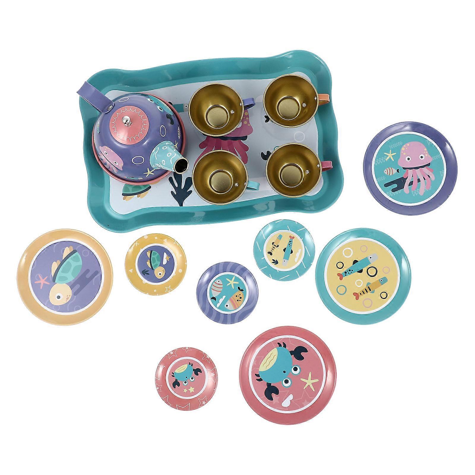 Children Tea Teapot Plaything Indoor Play Purple Metal Material for Hand-Eye Coordination Training 1 Set