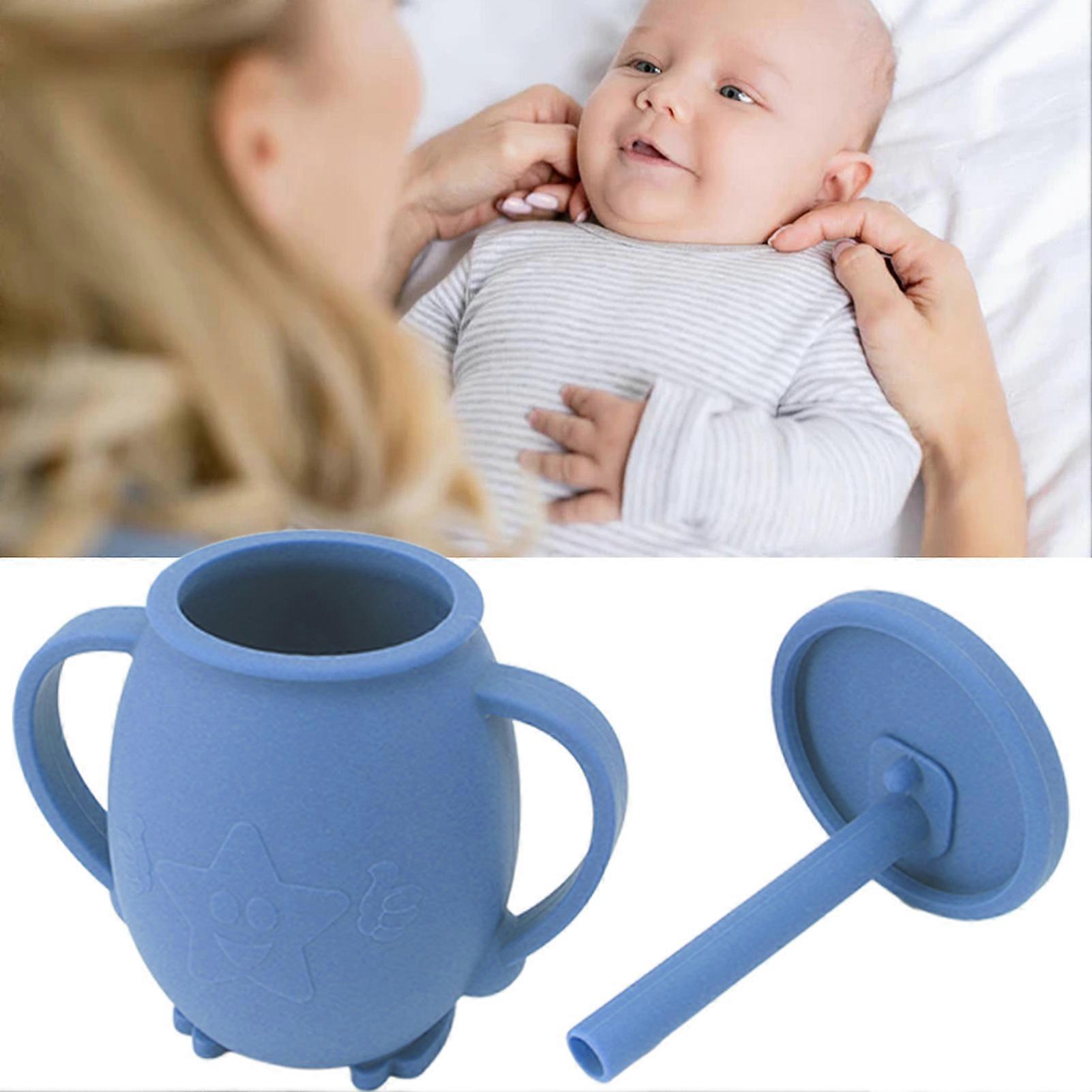 230ml Silicone Toddler Training Cup with Straw Lid 10.9x8.9cm Dark Blue