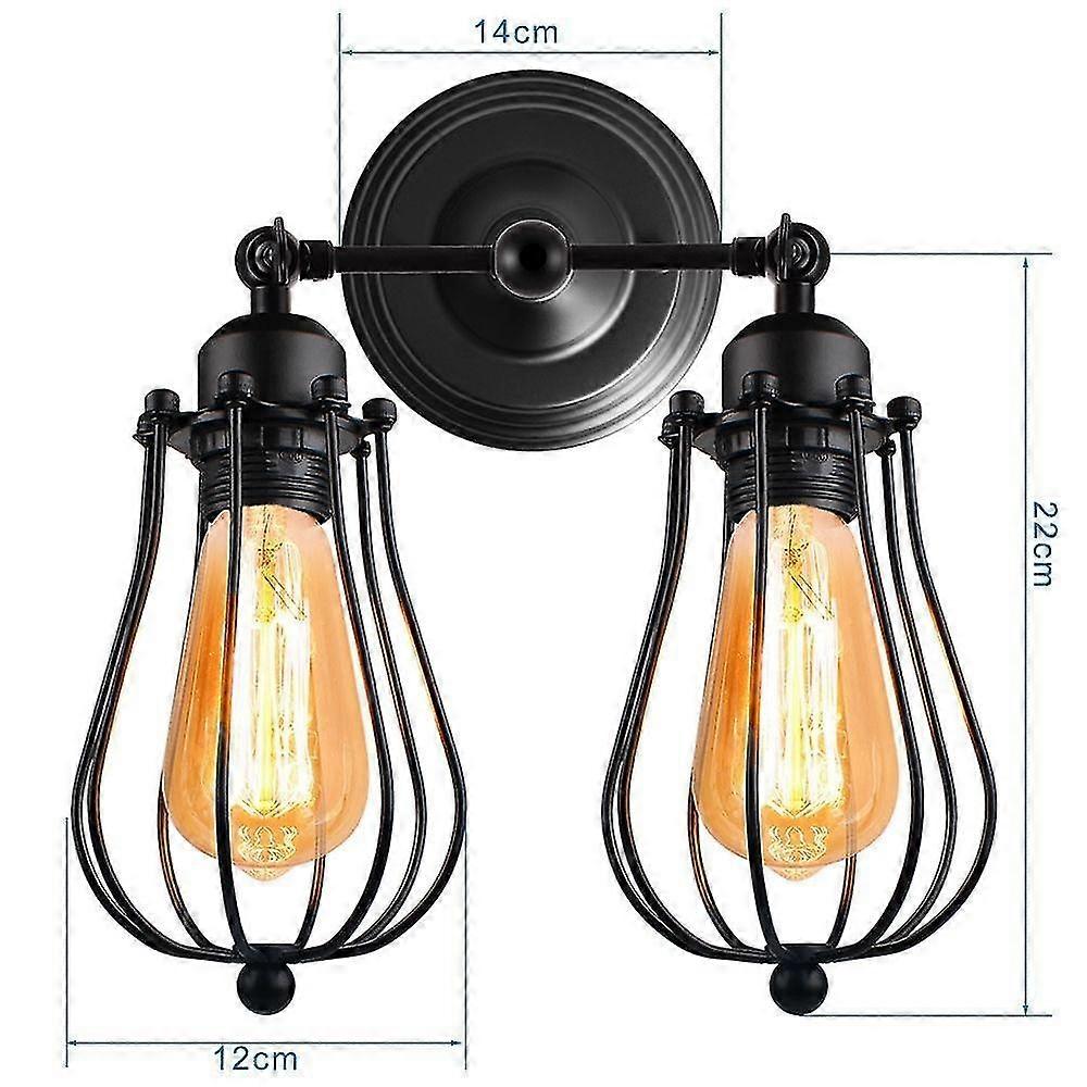 Adjustable Socket Antique Wall Lamp Wire Metal Cage Wall Lamp 2pcs Black
