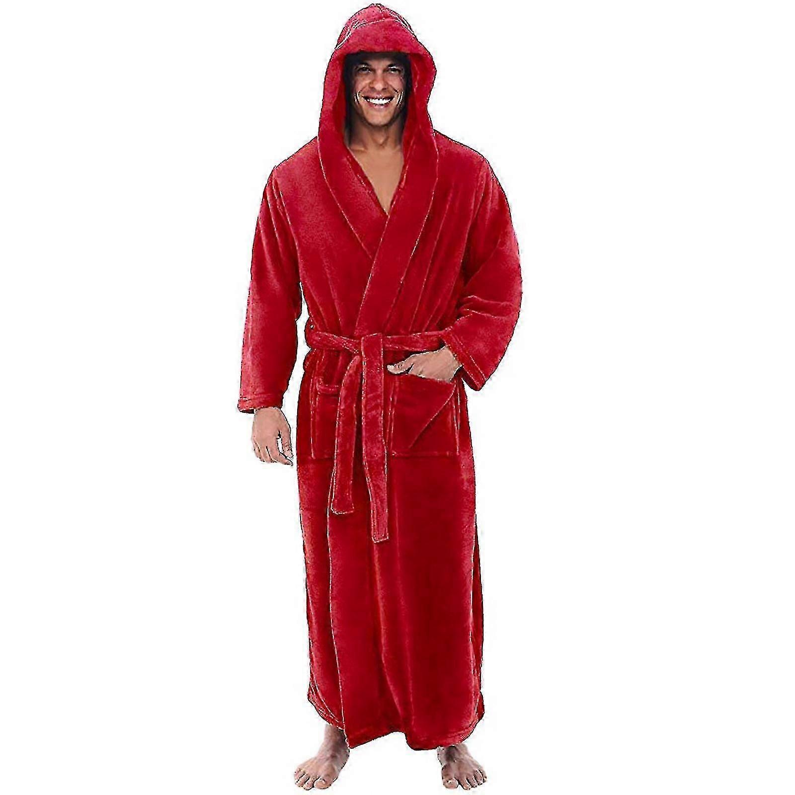 Bathrobes For Men,resort Hotel Home Spa Terry Robe Fleece Robe Plush Long Hooded Bathrobe