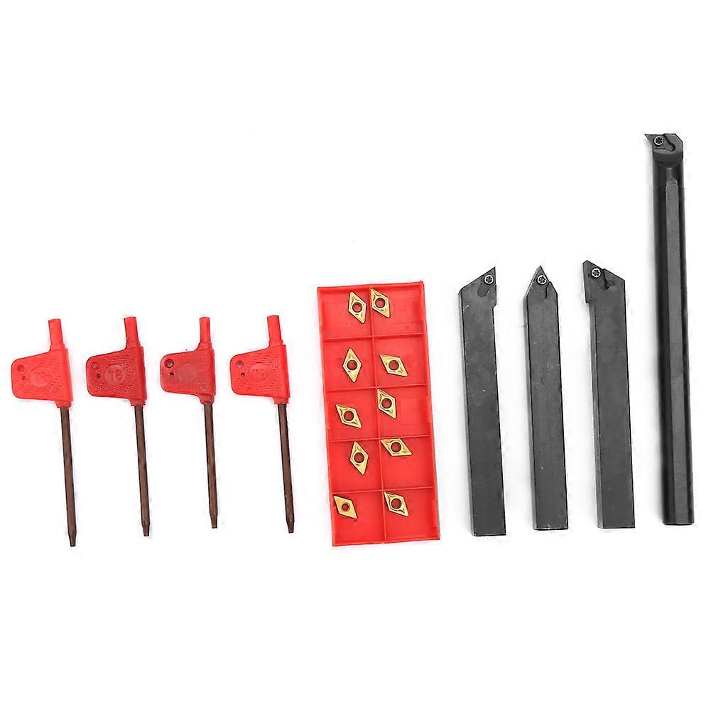 4pcs 12mm Lathe Turning Tool Holder + 10pcs DCMT070204 Carbide Inserts with Wrench